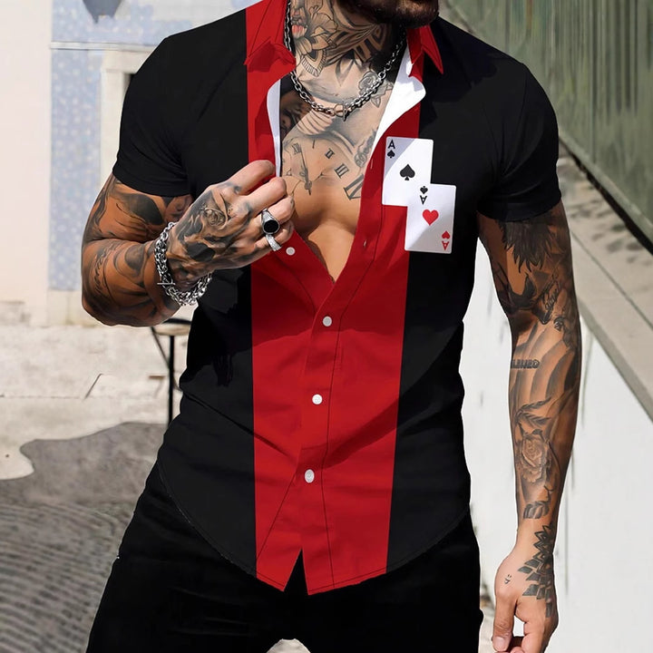 Herren Kurzarmhemd mit auffälligem Kartenspiel-Design Drune