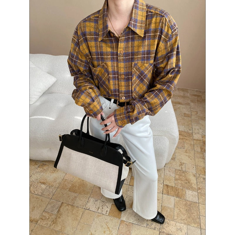 Damen karohemd mit oversized Schnitt und Brusttaschen Drune