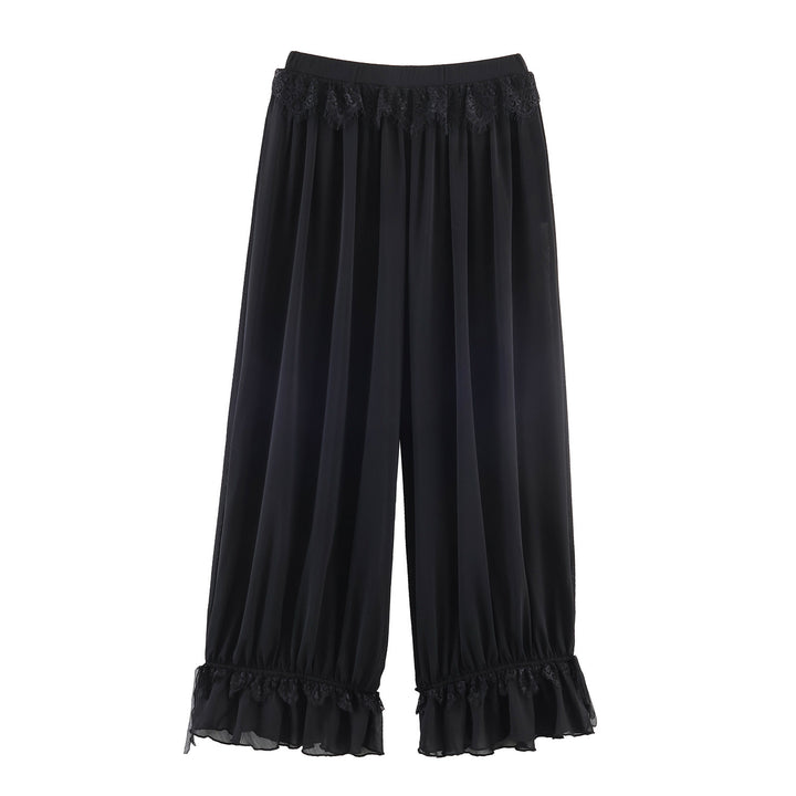 Damen Plissee-Party-Hose mit Spitzenbesatz und elastischem Bund Drune