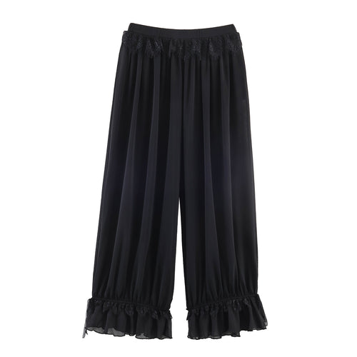 Damen Plissee-Party-Hose mit Spitzenbesatz und elastischem Bund Drune