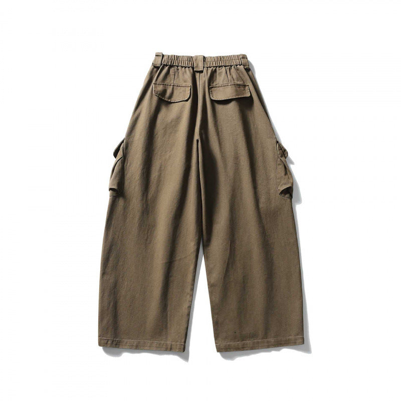 Unisex Weite Cargo-Cropped-Hose mit hohem elastischem Bund, Mehrfachtaschen und Kordelzug Drune
