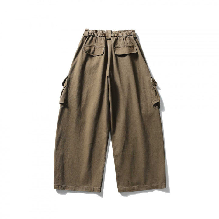 Unisex Weite Cargo-Cropped-Hose mit hohem elastischem Bund, Mehrfachtaschen und Kordelzug Drune