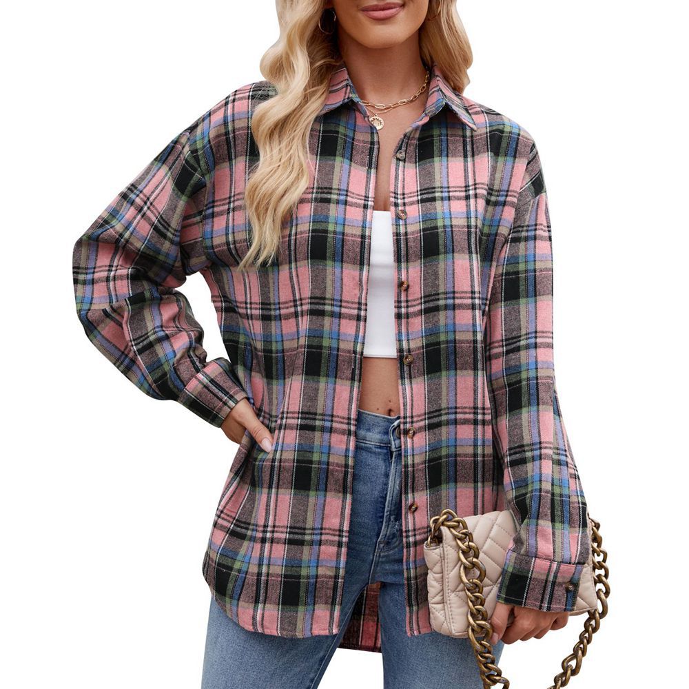 Damen Karierte Oversized Hemdbluse Drune