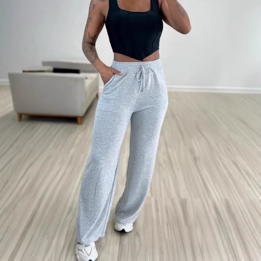 Damen bequeme und lässige Freizeithose mit elastischem Bund und seitlichen Taschen Drune