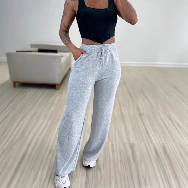 Damen bequeme und lässige Freizeithose mit elastischem Bund und seitlichen Taschen Drune