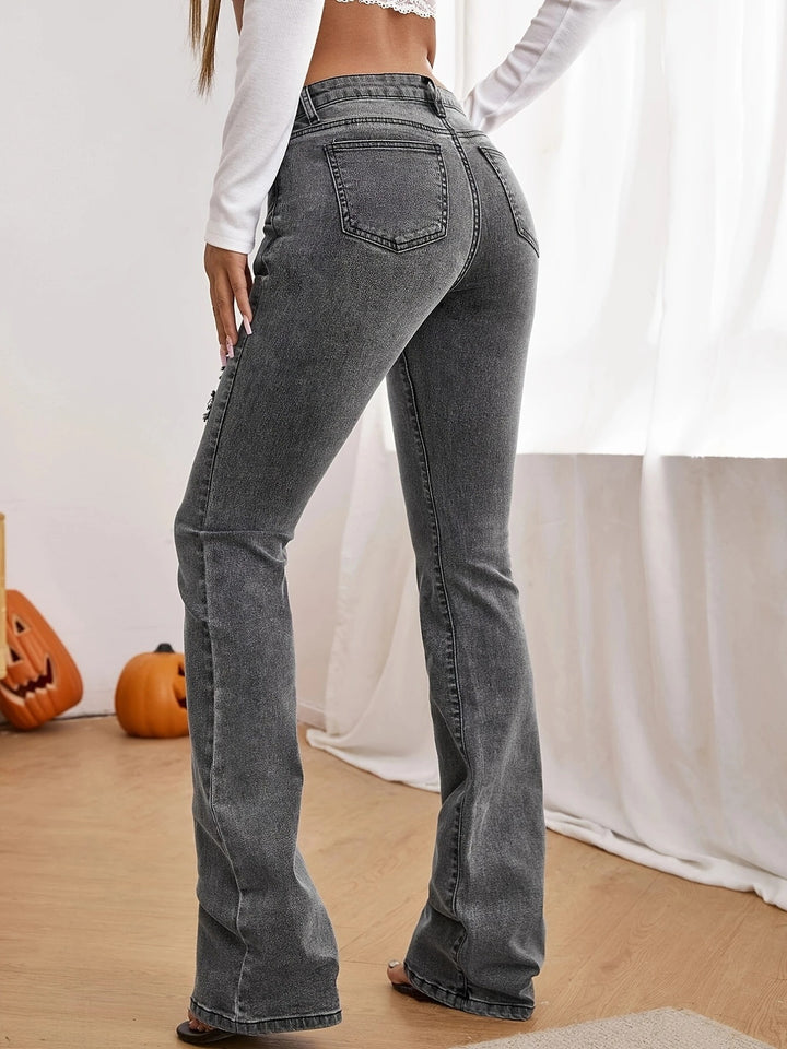 Damen Taillenhohe ausgestellte Jeans mit Perlenapplikation und formendem Bund Drune