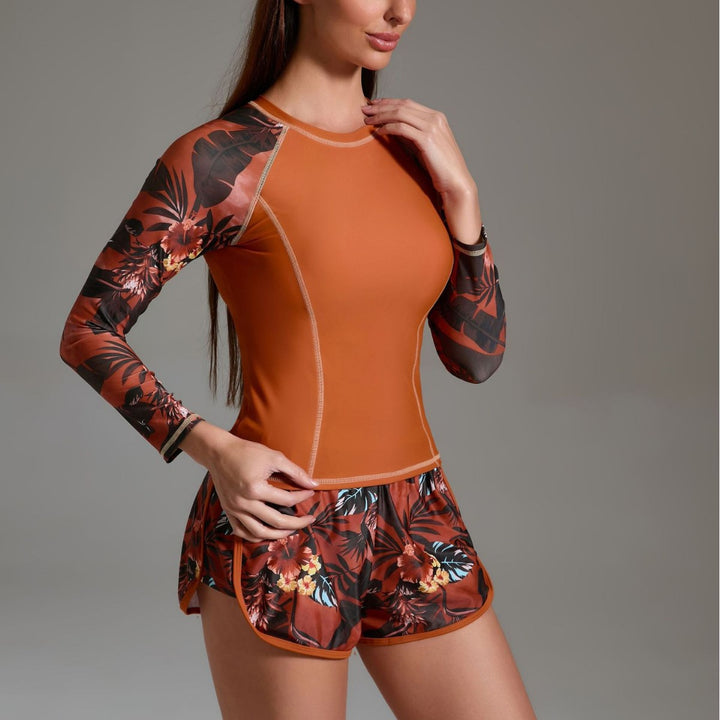 Damen Sportlicher Surf-Look mit langärmligem Oberteil und Shorts Drune