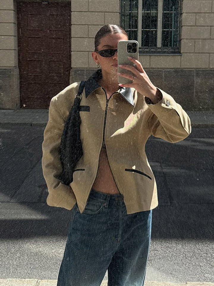 Damen lässige Übergangsjacke mit kontrastierendem Kragen und praktischen Taschen Drune