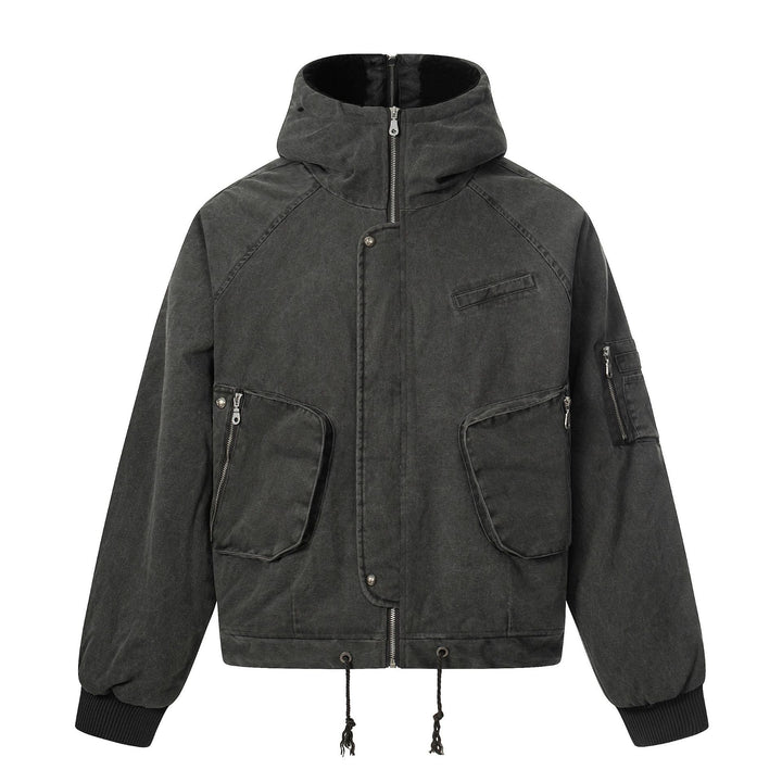 Herren Kurzjacke im Utility‑Look mit hohem Stehkragen und Kapuze Drune