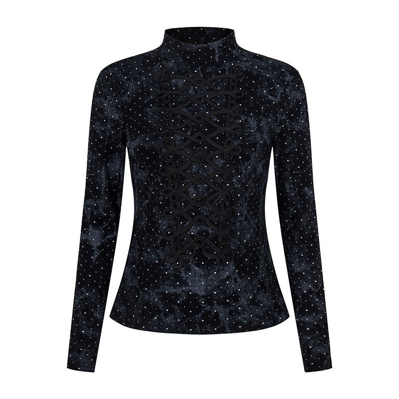 Damen Langarm-Shirt mit Stehkragen und dekorativer Kordel‑Applikation Drune