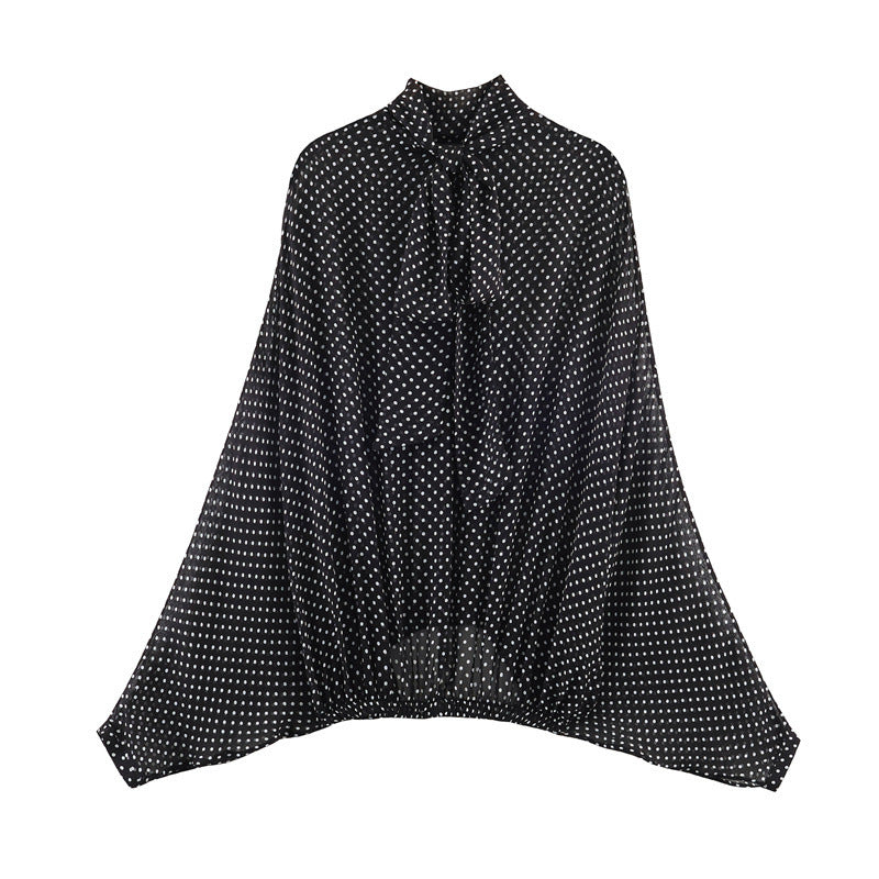 Damen Zweiteiliges Retro-Polka-Dot Set mit weitem Fledermausoberteil und plissiertem Midirock Drune