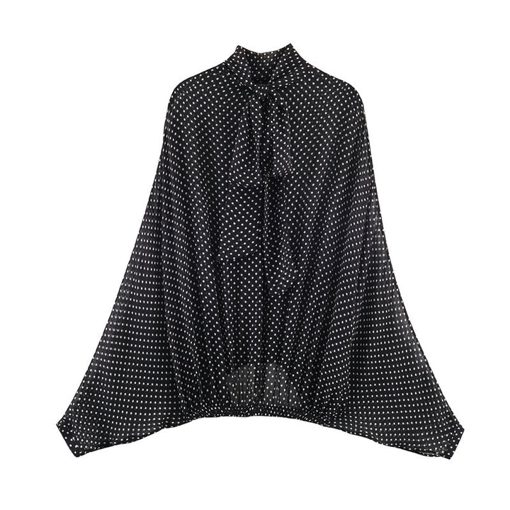 Damen Zweiteiliges Retro-Polka-Dot Set mit weitem Fledermausoberteil und plissiertem Midirock Drune