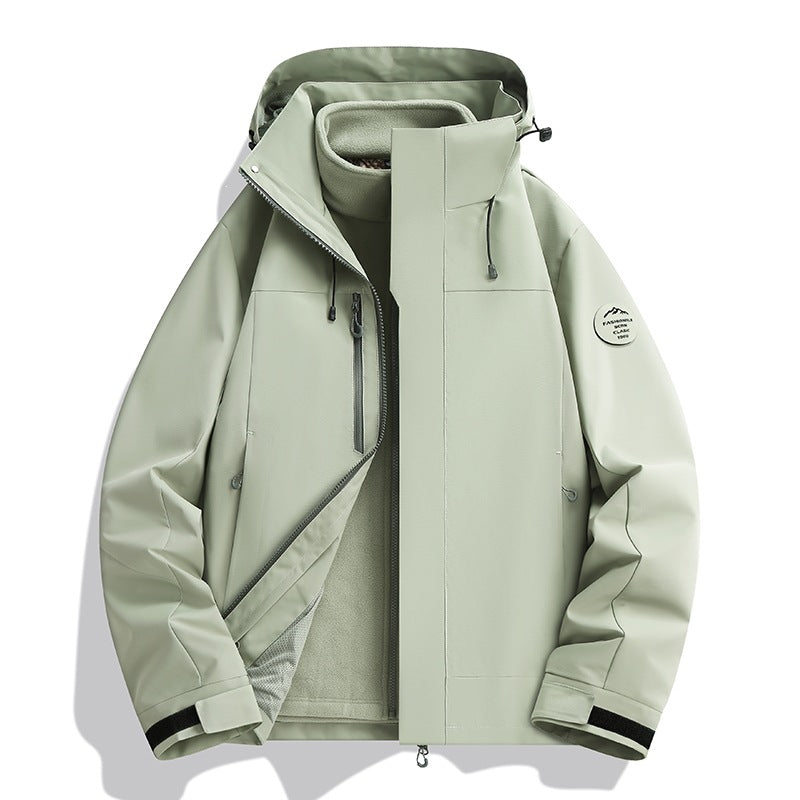 Herren Wetterfeste Softshelljacke mit Fleece‑Innenfutter, verstellbarer Kapuze & Reißverschluss‑Brusttasche Drune
