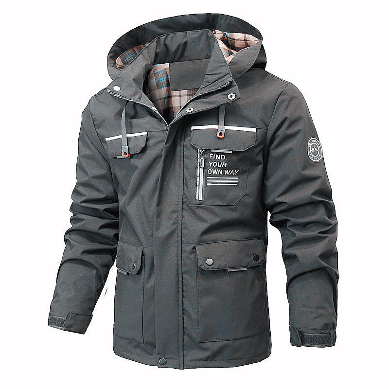 Herren Wasserabweisender Softshell-Parka mit Kapuze, reflektierenden Einsätzen und Multifunktionstaschen Drune