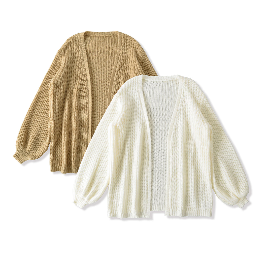 Damen Offene Grobstrick-Cardigan mit Ballonärmeln Drune