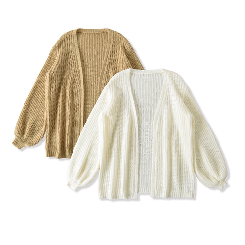 Damen Offene Grobstrick-Cardigan mit Ballonärmeln Drune