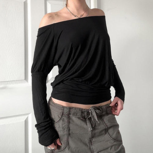 Damen nan schulterfreies Langarmshirt mit tailliertem Komfortbund, gerafften Schultern und figurbetonter Passform Drune