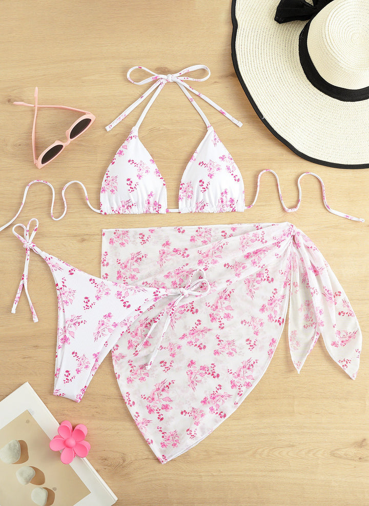 Damen Triangel-Bikini mit floralem Muster und zartem Cover-Up Drune