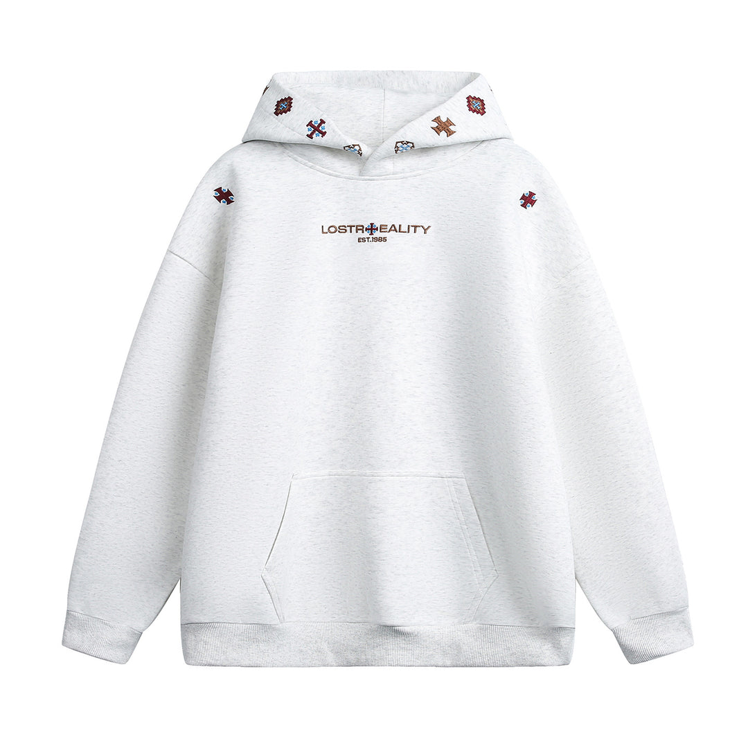Unisex Oversize Kapuzenpullover mit bestickter Kapuze und Kängurutasche Drune