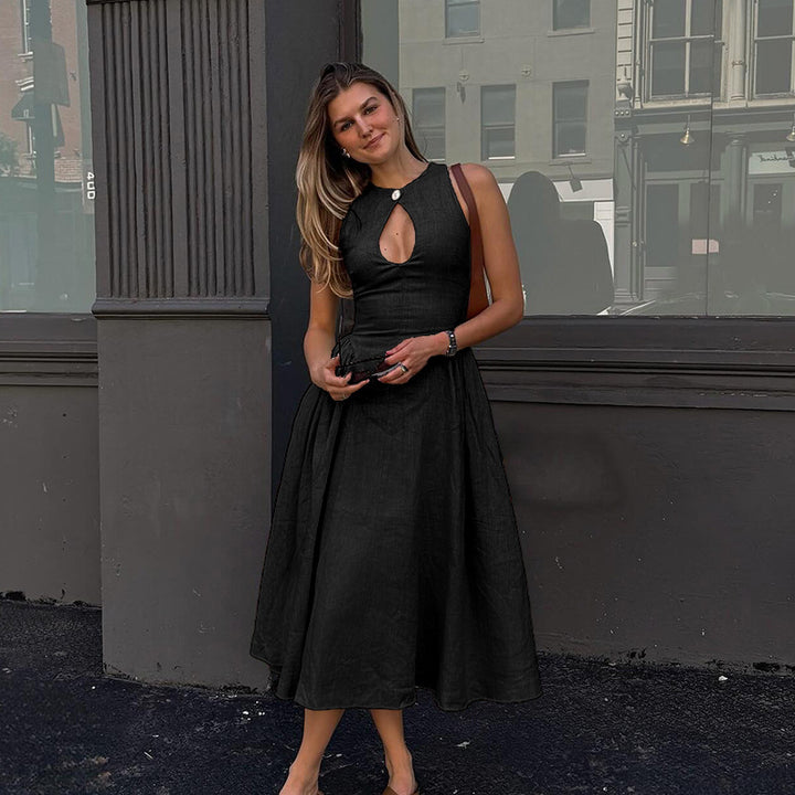 Damen Midi-Kleid mit schickem Schlüsselaugen-Ausschnitt und elegantem Rock Drune
