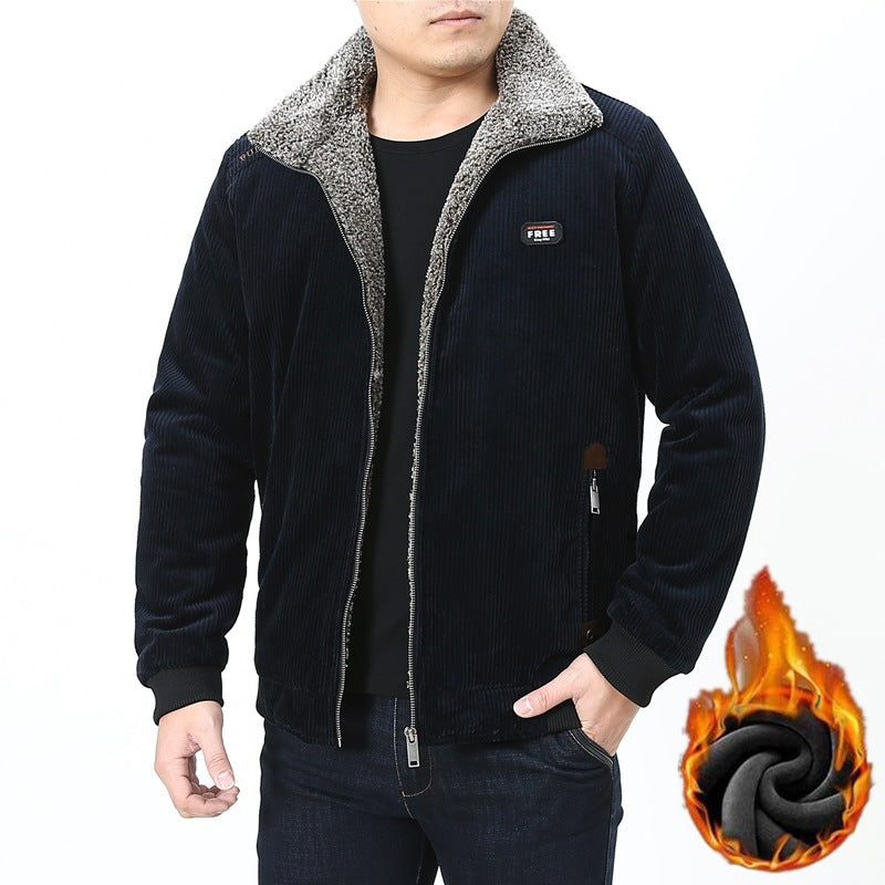 Herren Cordjacke mit wärmendem Sherpa-Futter, Stehkragen und Reißverschluss Drune