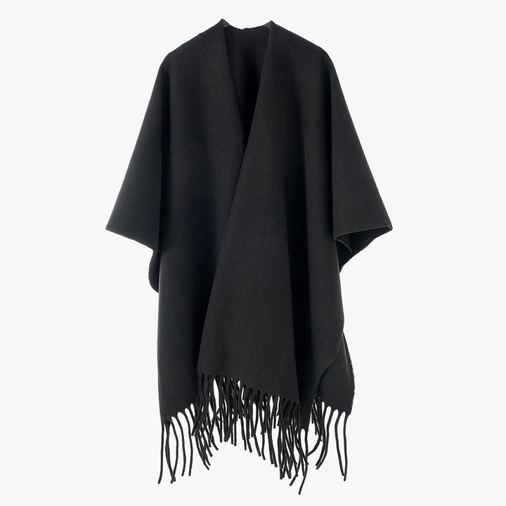 Damen Kaschmir‑Optik Capeponcho mit Fransen und offenem Oversize‑Schnitt Drune