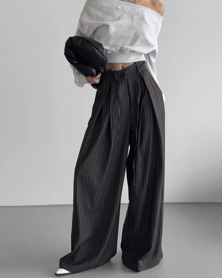 Damen Weitgeschnittene Pluderhose mit feinen Streifen Drune