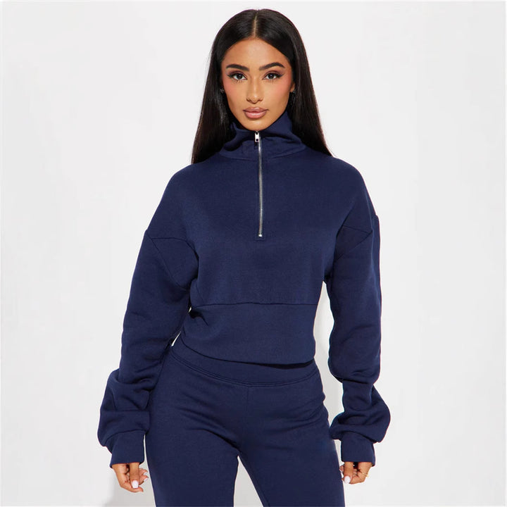 Damen stylisches Anzug-Set mit hohem Kragen und elastischem Bund Drune