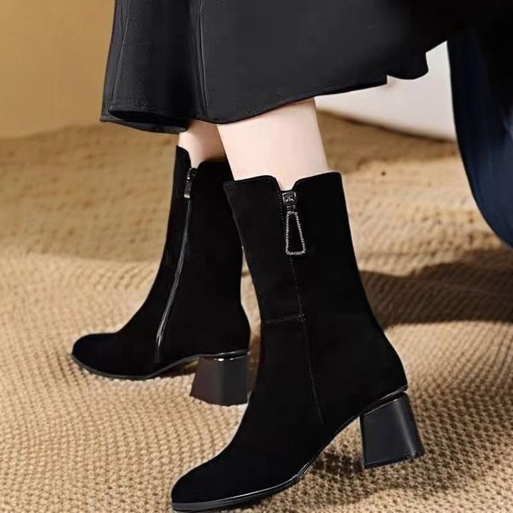 Damen Elegante und stilvolle Stiefeletten mit Blockabsatz Drune
