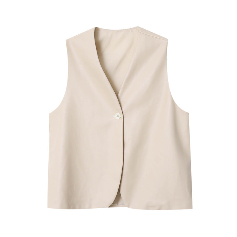 Damen elegante Weste aus veganem Leder mit schickem Schnitt Drune