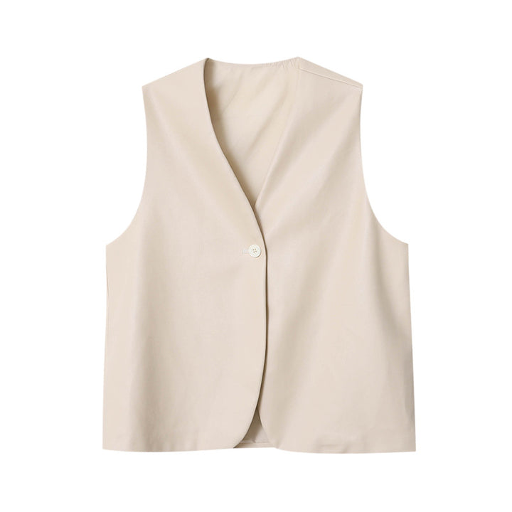 Damen elegante Weste aus veganem Leder mit schickem Schnitt Drune