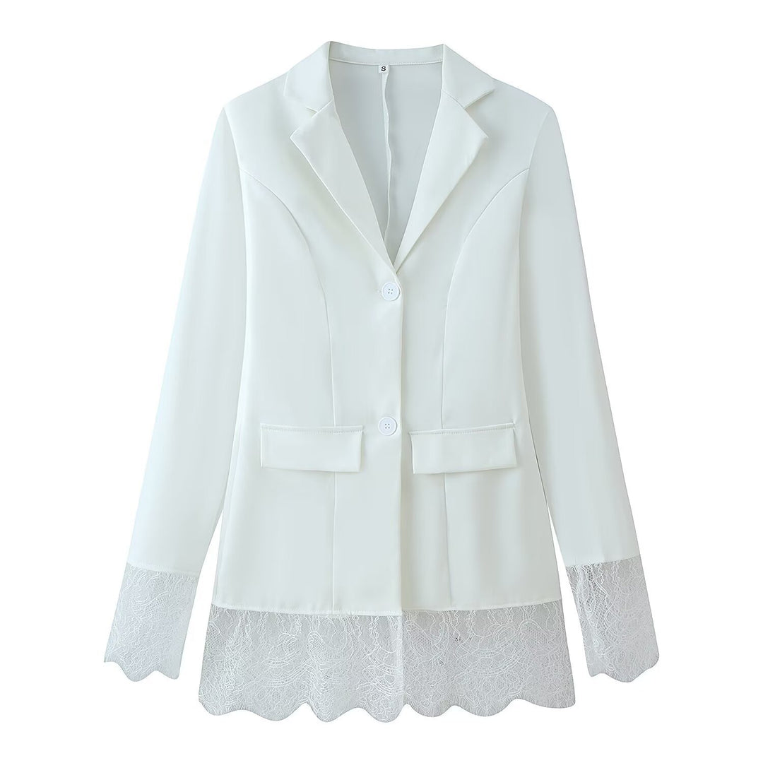 Damen 10+ taillierter Blazer mit Spitzenbesatz und Zwei‑Knopf‑Verschluss Drune