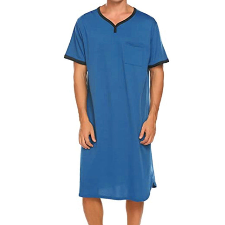 Herren nan langes Baumwoll-Schlafshirt mit Henley-Kragen Drune