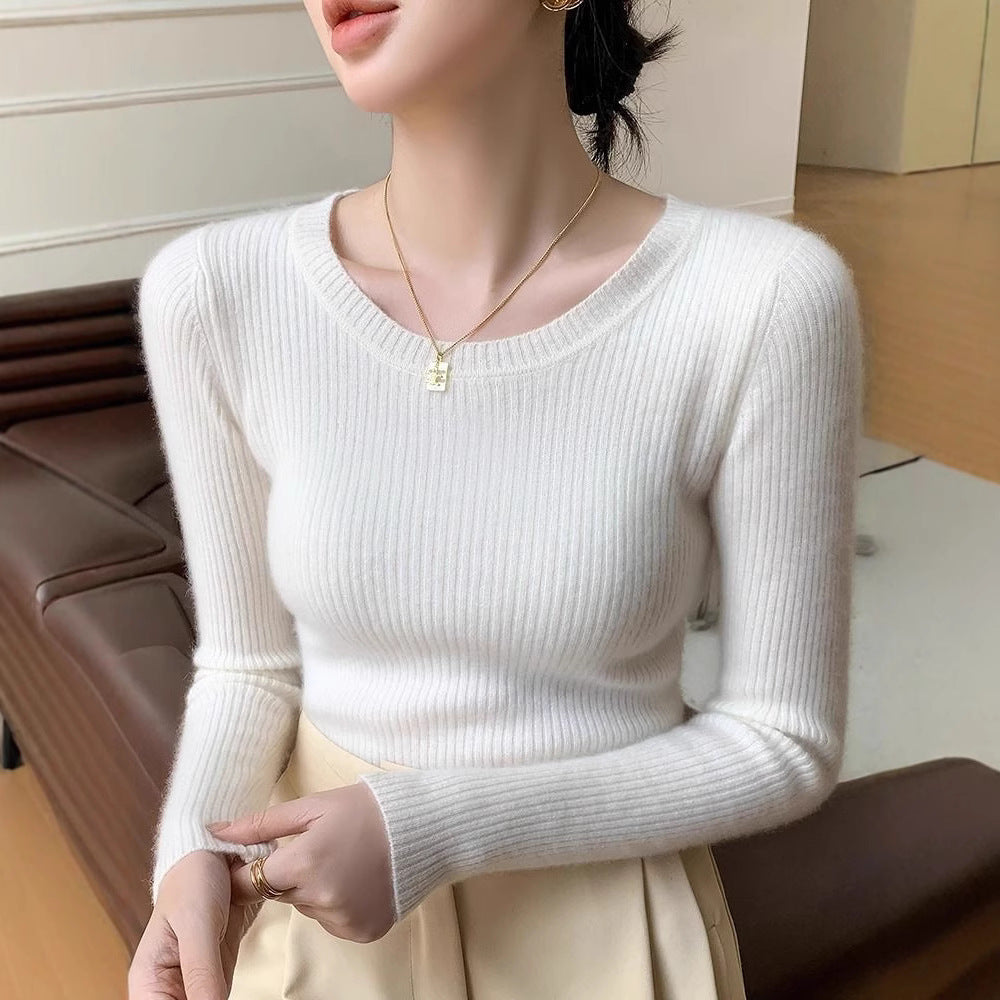 Damen feiner Rippstrickpullover mit Rundhalsausschnitt Drune