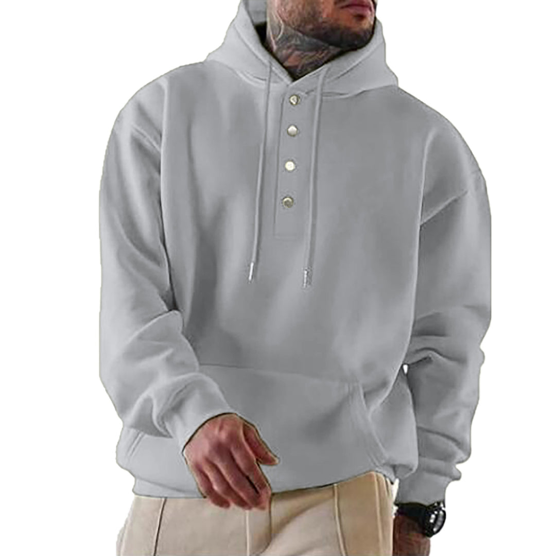 Herren Hoodie mit Henley-Knopfleiste und Kängurutasche EB