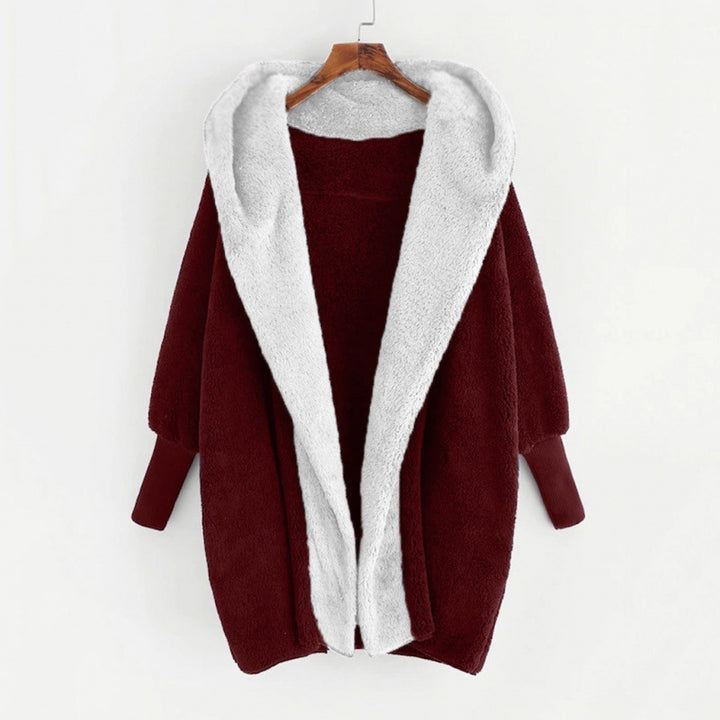 Damen Oversized Kunstfell-Kapuzenmantel mit kontrastierender Teddy-Innenseite und Rippbündchen Drune