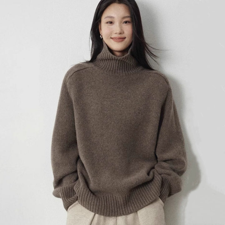 Damen Rollkragenpullover aus feinem Wollmix mit geradem Schnitt und breitem Rippkragen Drune