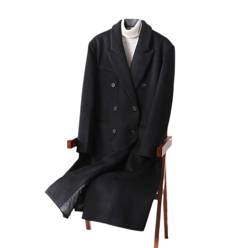 Herren Klassischer Doppelreiher-Longcoat aus Wollmischung mit Schalkragen und feiner Innenfutterverarbeitung Drune