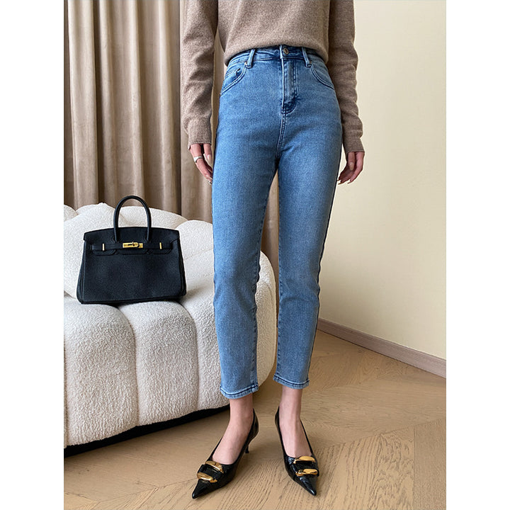 Damen hoch taillierte Jeans im modernen Schnitt mit schmalem Bein Drune