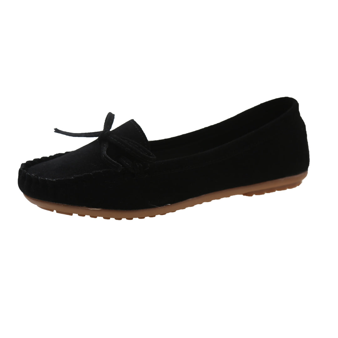 Damen Casual Wildleder Mokassin Ballerinas mit dekorativer Schleife Drune