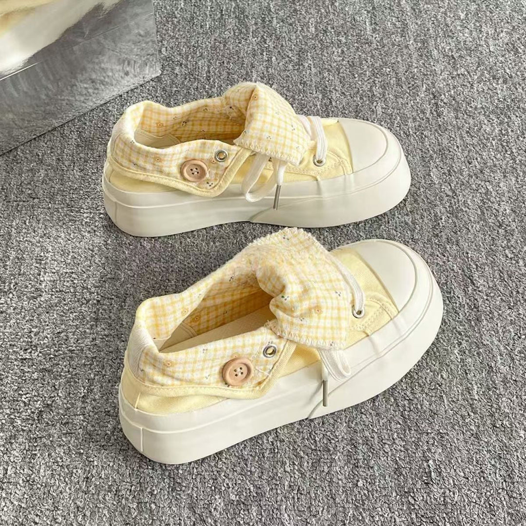 Damen Plattform-Sneaker mit floralem Innenfutter und gemütlichem Kragen Drune