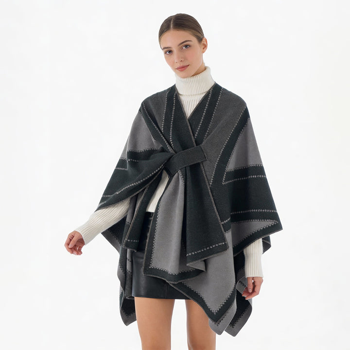 Damen Oversize-Cape aus Jacquard-Strick mit Bindeschlaufe Drune
