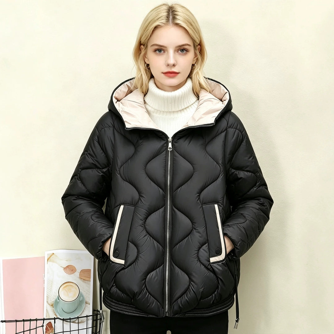 Damen nan wattierte Kurzjacke mit organischer Herzsteppung, abgerundetem Saum und paspelierten Pattentaschen Drune