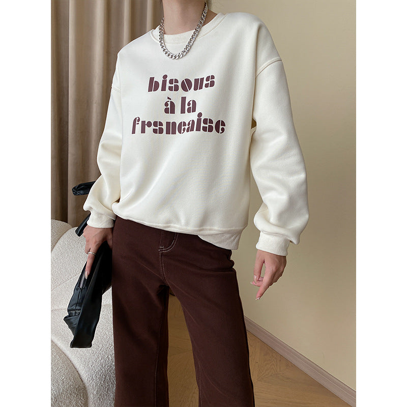 Damen lässiges Sweatshirt mit kreativem Schriftzug und innovativem Schnitt Drune