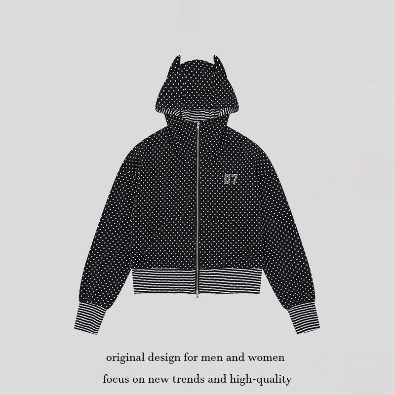 Damen Kapuzen‑Sweatjacke mit Reißverschluss, Ohr‑Applikation und Allover‑Pünktchen Drune