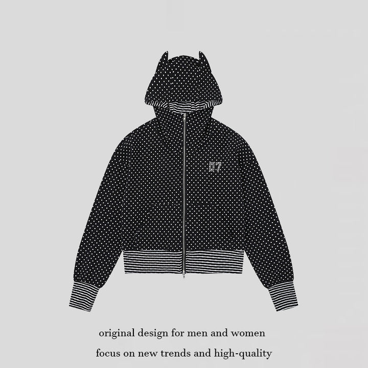 Damen Kapuzen‑Sweatjacke mit Reißverschluss, Ohr‑Applikation und Allover‑Pünktchen Drune