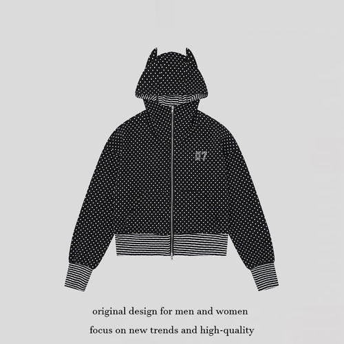 Damen Kapuzen‑Sweatjacke mit Reißverschluss, Ohr‑Applikation und Allover‑Pünktchen Drune