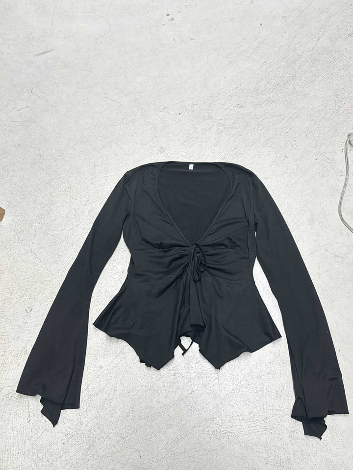 Damen Wickeloberteil mit voluminösen Ärmeln und raffinierten Knotendetails Drune