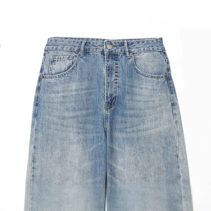 Damen nan weite High‑Waist Ripped Jeans mit Straight‑Leg, aufgekrempeltem Saum und klassischen Taschen Drune