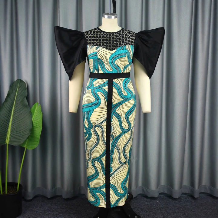 Damen Elegantes Maxikleid mit Volumenärmel und einzigartigem Muster Drune